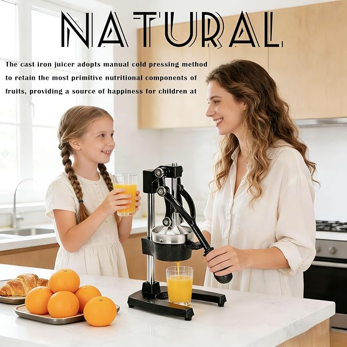 Cast Iron Juicer, Cast Iron Juicer Hand Press Heavy Duty, Peel-Free Juicing, Professional Lemon Orange Pomegranate Squeezer, Effortless, Stable, Easy Clean for Home, Bar, Commercial Use