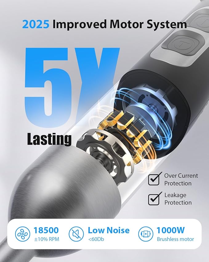 1000W Powerful Immersion Blender Handheld, 2025 New Update Hand Blender with 25-Speed and Heavy-Duty Copper Motor