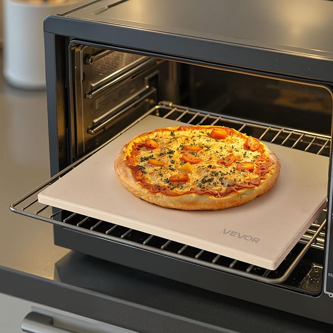 VEVOR Pizza Stone, 15 x 12 x 0.6 in Rectangular Cordierite Pizza Stone, Extra Large Baking Stone with Scraper, 1450℉ Heat-Resistant Bread Stone, for Kitchen Oven, Baking Bread & Pizzas, BBQ Grill