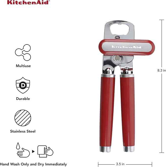 KitchenAid Classic Multifunction Can Opener and Bottle Opener Easy to Use,Razor Sharp Stainless Steel Cutting Wheel,Soft Ergonomic Handles,Empire Red,(Pack of 12)