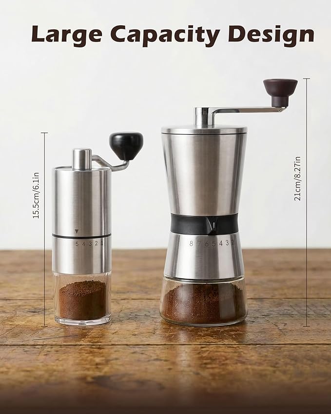 78g Large Capacity Manual Coffee Grinder with Handle Crank, Conical Ceramic Burr Mill, Adjustable Grind Settings, Glass Jar, Handheld Coffeegrinder for Home Use,Travel, Camping, Quiet and Portable