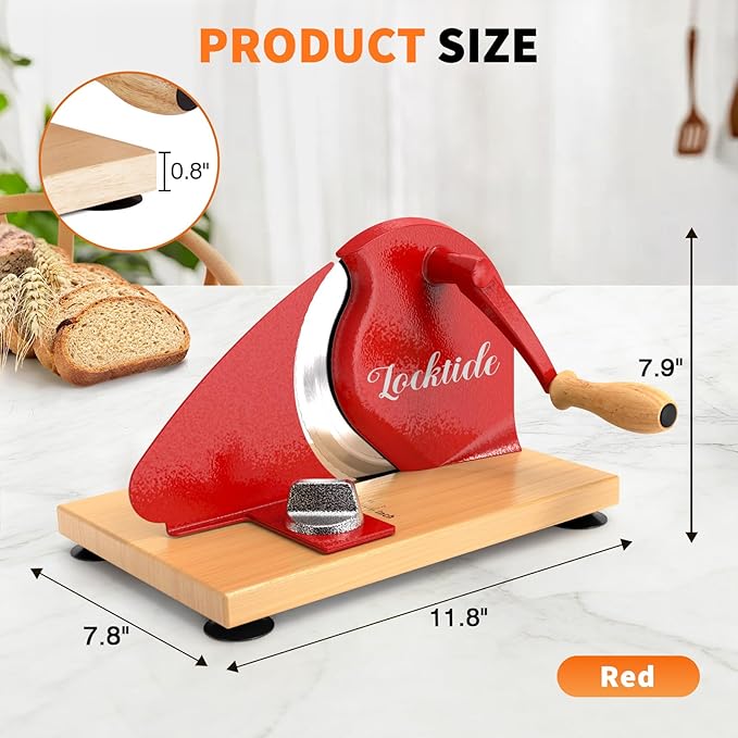 Manual Bread Slicer for Homemade Sourdough Bread, Hand Crank Bread Slicer With Scale Line, Suction Cup and Protective Cover, Adjustable Thickness