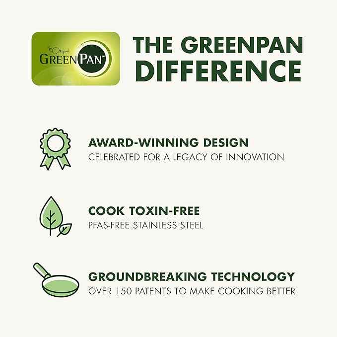GreenPan Stainless Steel Cookware Set, 11 Piece, Induction Cookware, Dishwasher Safe, Oven Safe to 600F, Large 8QT Stock Pot, Sauce, Saute, Frying Pans, Pots & Pans Kitchen Essentials, Silver