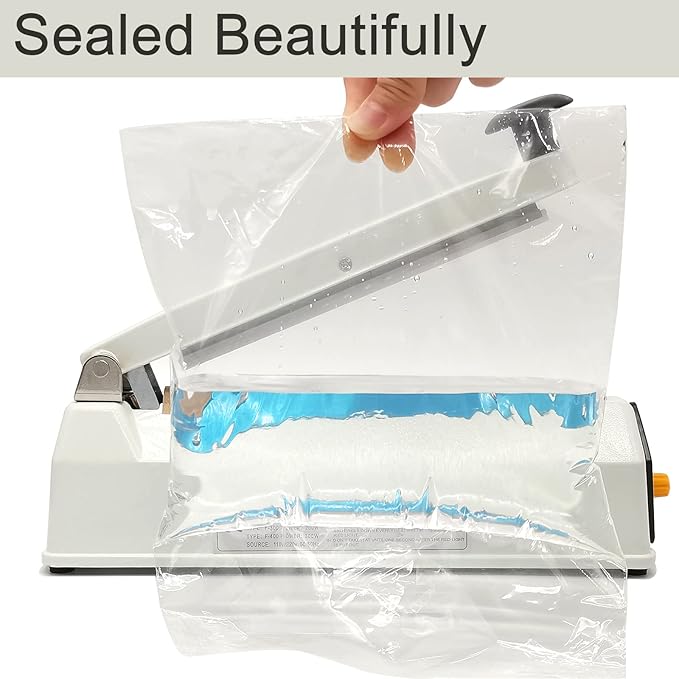 Impulse Sealer 8 Inch 5mm Sealing Heat Sealer for Plastic Bags, Iron Metal Shell, Mylar Bag Sealer, Manual Poly Plastic Bag Hot Seal Machine, 4 Repair Kit(2 Cutting Lines Included)