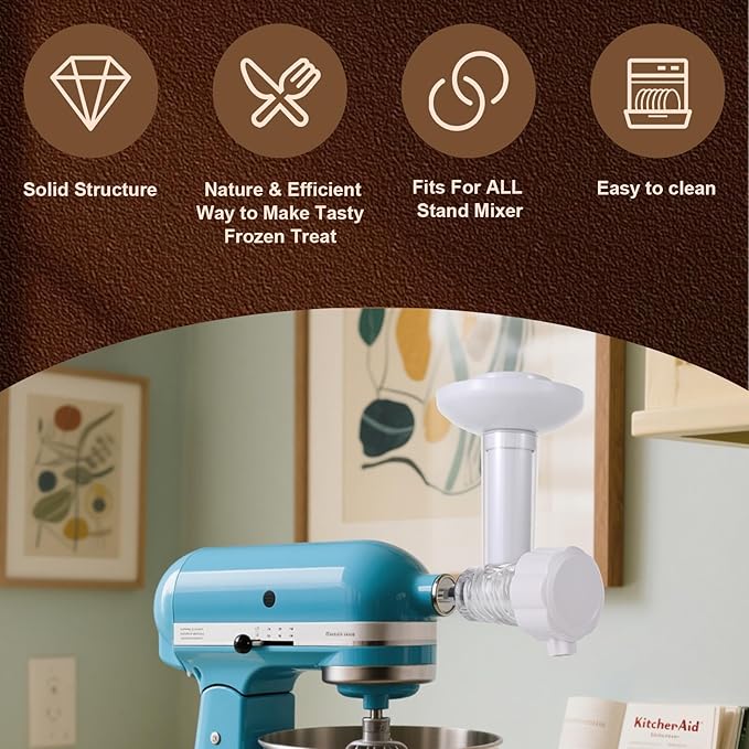 Dairy Free Fruit Ice Cream Maker Attachment Compatible with KitchenAid Stand Mixers, Fronzen Dessert Yogurt Maker, Nature Frozen Fruit Sorbet, Dishwasher Safe Soft Serve Ice Cream Maker