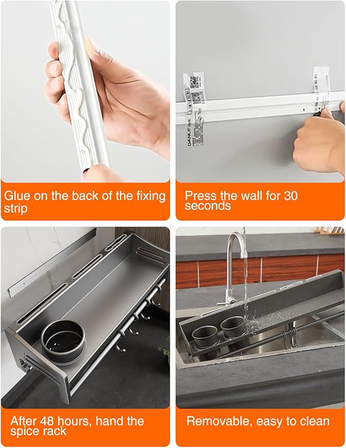 utensil hanger, wall mounted kitchen rail with hooks, waterproof hooks for kitchen utensils, easy installation without drilling (15.8 inches, Cups, 2)
