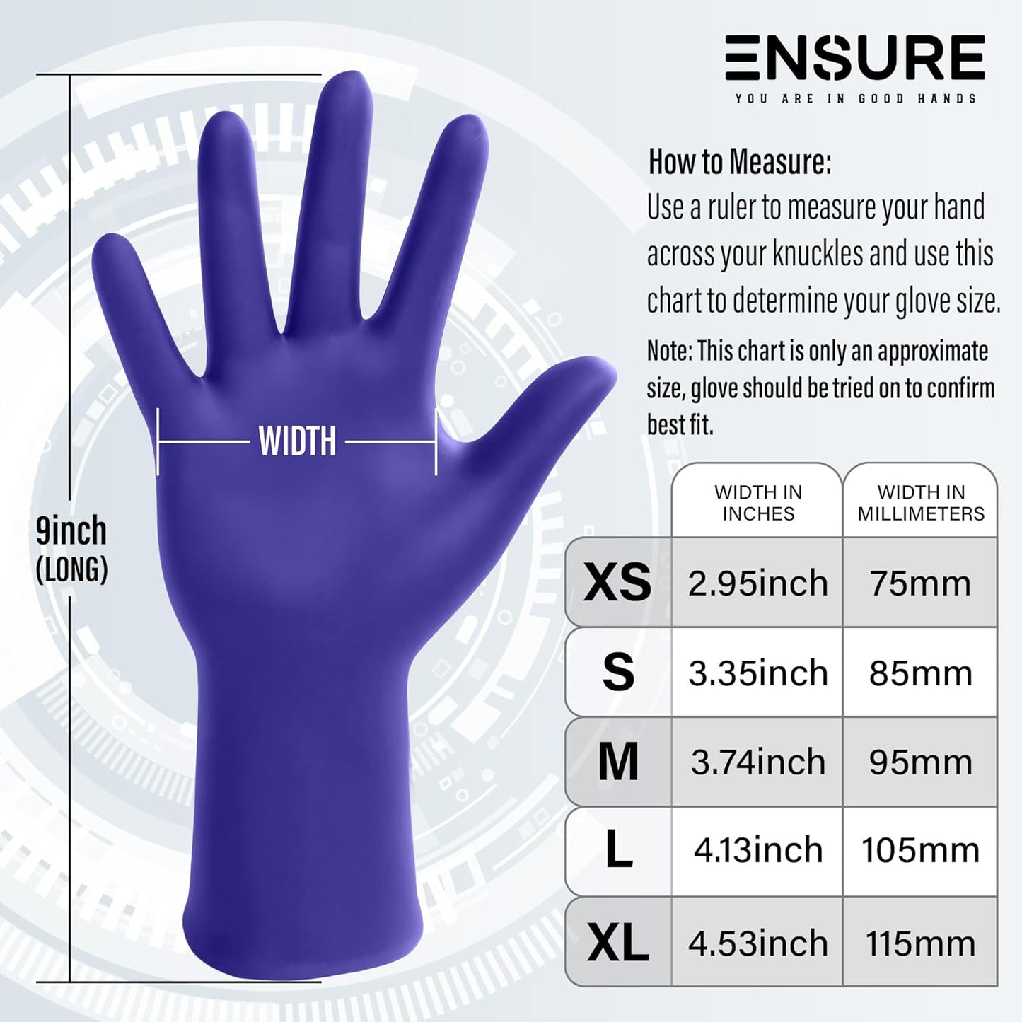EnSure Nitrile Exam Gloves, Powder-Free, Latex-Free, Chemo Rated, Non-Sterile, Light Duty, Textured Tips, Medical, Surgical, Food Safe, Cleaning, Dental, Lab Use - 3 Mil (Medium, 200 Count)