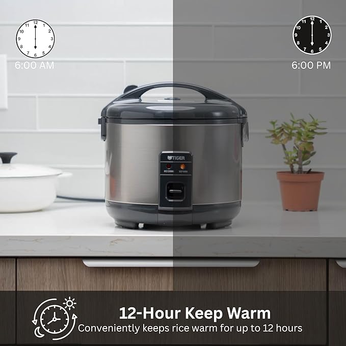 Tiger JNP-S18U-US 10 Cup Capacity White Rice Cooker with Non-Stick Inner Pot, Retractable Power Cord, and Keep Warm up to 12 hours (Urban Satin)