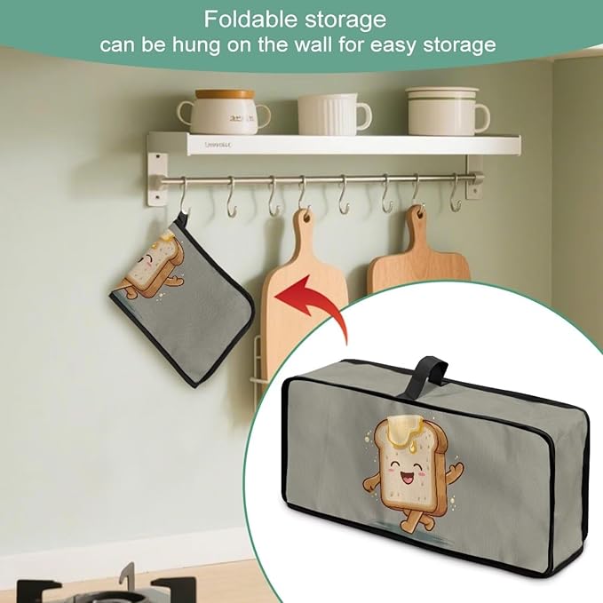 Slim 2 Slice Toaster Cover Funny Toaster Bread Print Water-Resistant Dust Covers with Handle Keep Kitchen Small Appliances Clean
