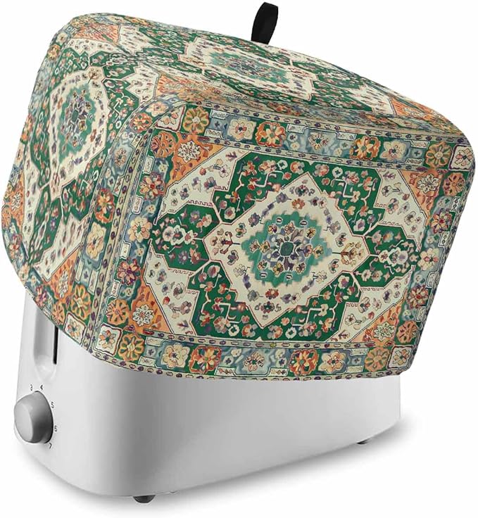 Green Orange Beige Boho Toaster Cover 2 Slice, Retro Ethnic Tribal Dustproof Bakeware Oven Protector with Top Hook, Abstract Art Waterproof Small Kitchen Appliance Toasters Dust Cover, 11"x6"x8"