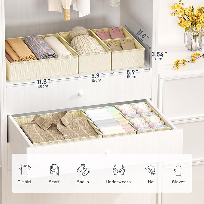 DIMJ Drawer Organizer Clothes- 26 Pack Baby Dresser Organizer for Nursery, Small Fabric Closet Drawer Organizer Bins for Underwears Socks, Foldable Storage Dividers Organization for Bedroom