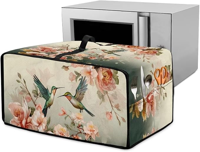 Air Fryer Toaster Oven Dust Cover Washable Fabric Countertop Microwave Smart Oven Cover for Kitchen Countertop Decor, M, 16.5 x 20.5 x 10 inches, Hummingbird Floral Pattern