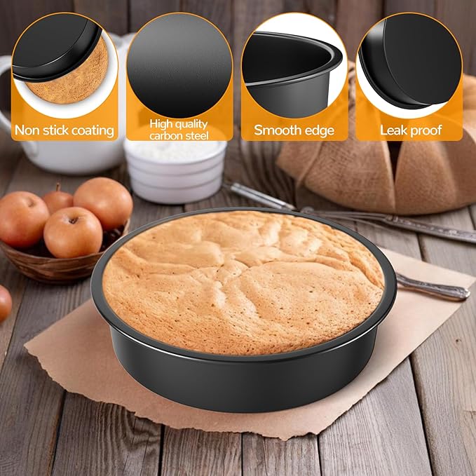 6 Inch Round Cake Pan Set of 3, Nonstick Baking Pans with 100PCS Parchment Paper, Dishwasher Safe