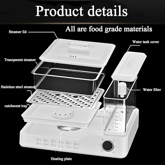 800W Food Steamer, 3 Tier Electric Steamer, with 24L Capacity, Touch Screen Display, 12H Appointment, Independent Water Tank, for All Homes