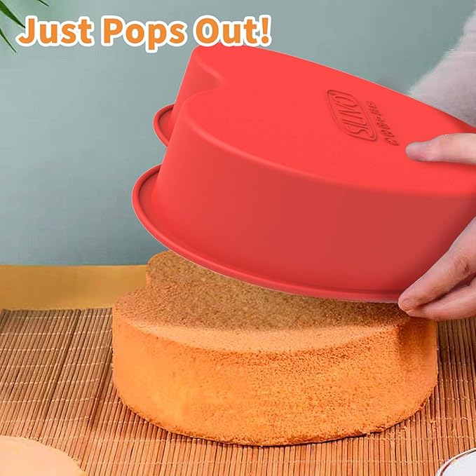 SILIVO Silicone Heart Shaped Cake Pans (2 Pack) - 9 Inch Nonstick Heart Cake Molds for Cakes and Brownies