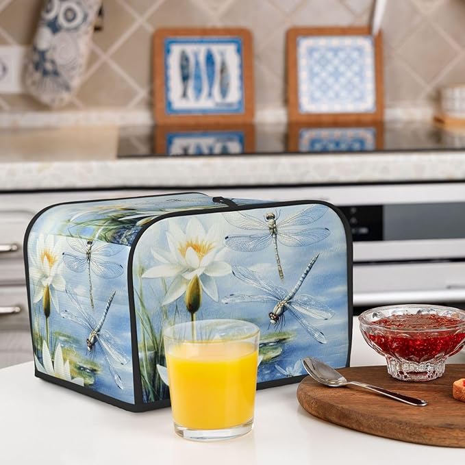 Light Blue Dragonflies Covers for Toasters 4 Slice,Cute Funny Bread Machine Cover with Handle,Washable Stain Resistant Kitchen Small Appliance Cover Dining Decor