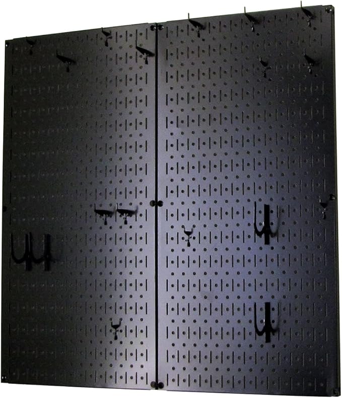 Wall Control Kitchen Pegboard Organizer Pots and Pans Storage Rack Organization Kit with Black Pegboard and Black Accessories