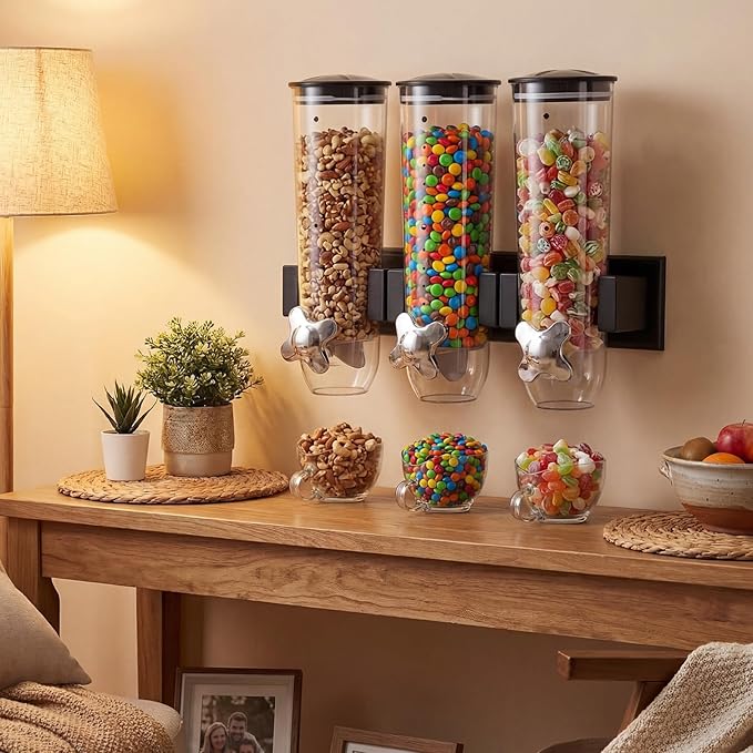 Lounsweer 6 Pcs Wall Mounted Cereal Dispenser with 1pcs Treat Yourself Neon Signs 9 L Candy Machine Grain Dispenser Neon Snack Sign Wall Mount for Home Kitchen Food Store Birthday Gift Party Decor