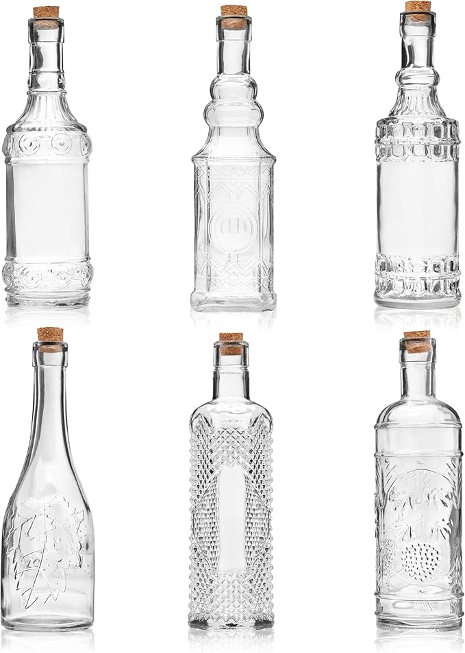 BULK PARADISE Decorative 6 Pack Clear Glass Bottles and Small Mini 12 Pack Clear Glass Bottles
