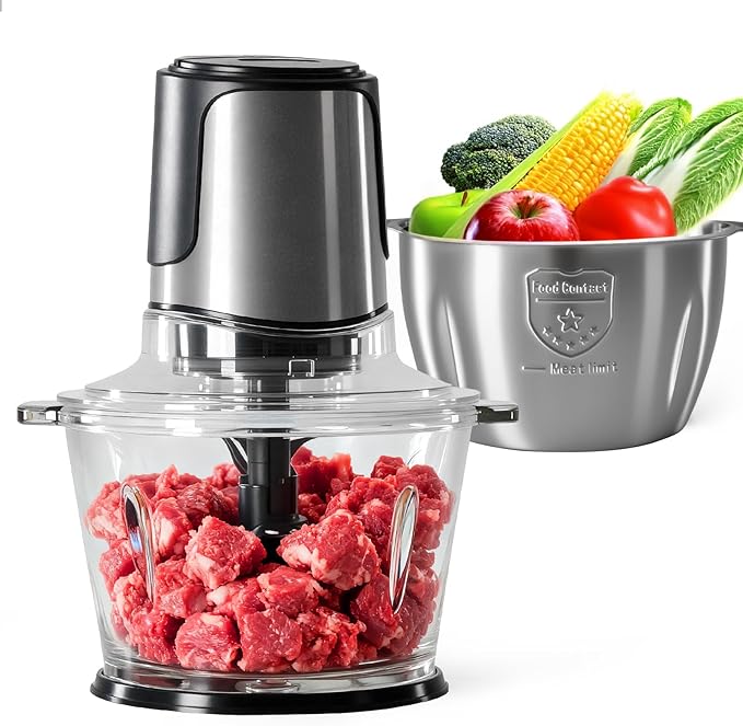 OLIXIS Electric Food Processor, 450W Meat Grinder & Vegetable Chopper with 2 Bowels for Home Use, Food Chopper with Double S-Blades for Vegetable, Onion, Garlic, Nuts, Meat