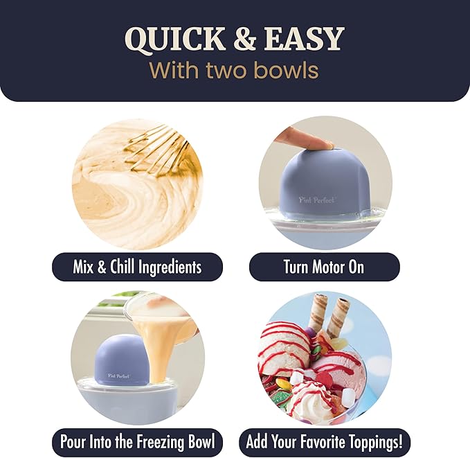 Americana by Elite Pint Perfect™ EIM1205DB Ice Cream Maker, 2 x 1 Pint Capacity Dual Freezing Mugs, Frozen Yogurt, Sorbet, Gelato, Recipes, Periwinkle