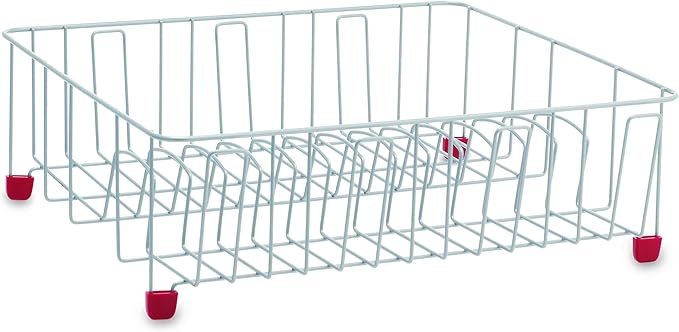 Farberware Classic Large Rust Resistant Full Dishrack with Removable 3 Compartment Flatware Caddy, Andlged Drain Board, 3-Piece, Red