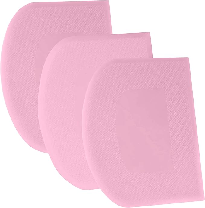 SURDOCA Dough Scraper Bench Scraper - 3P 10.6x6.7" Plastic Flexible Bowl Scraper, Sharp Edge & Angles Cake Scraper. Non-Slip Bakeware Decorating Tools Sculpting & Modeling Tools - Pure Pink