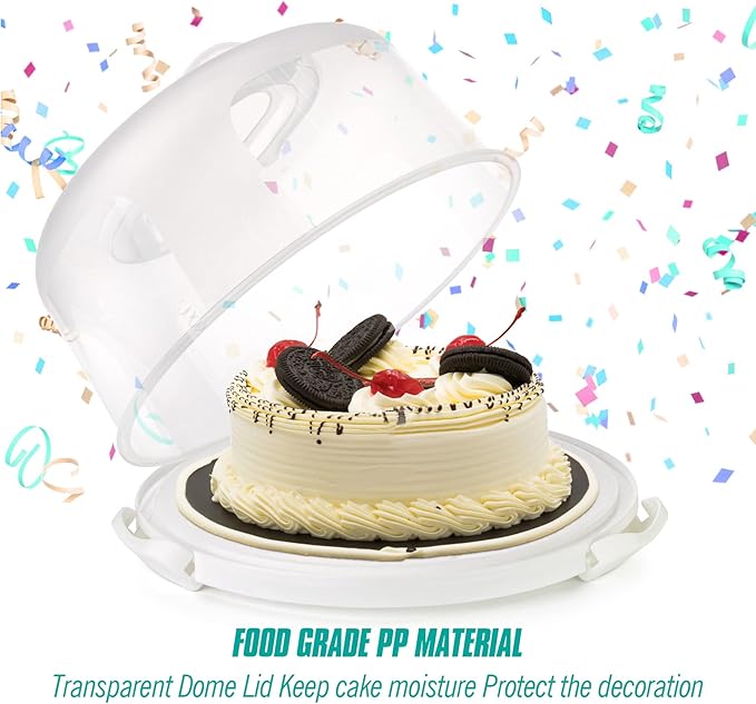 Zoofen Round Cake Carrier White Cake Stand 11 Inch Plastic Cake Container with Handle and Lid for Travel(White)