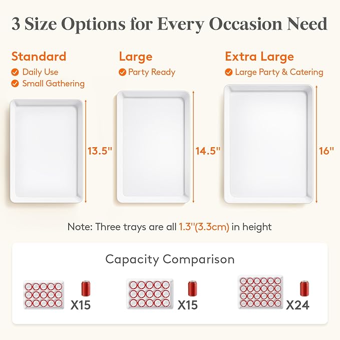 Lifewit Serving Tray for Party Supplies, Reusable Serving Platter for Catering, Snack, Fruit, Charcuterie, Appetizer, Plastic Food Trays, Hosting Essentials, BPA Free, White, 8 Pcs, Large(15" x 10")