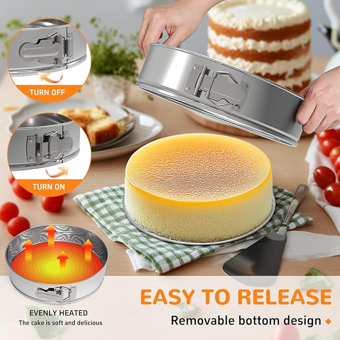 ZeroPone 9 Inch 304 Stainless Steel Springform Pan with Removable Bottom, Nonstick Round Spring Form Cheesecake Pan with 30 Pcs Parchment Paper Liners