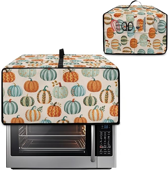 Toaster Oven Dust Cover Dustproof Smart Oven Air Fryer Microwave Cover with Side Pockets, Electric Appliance Protector for Kitchen, S, Pumpkin Pattern