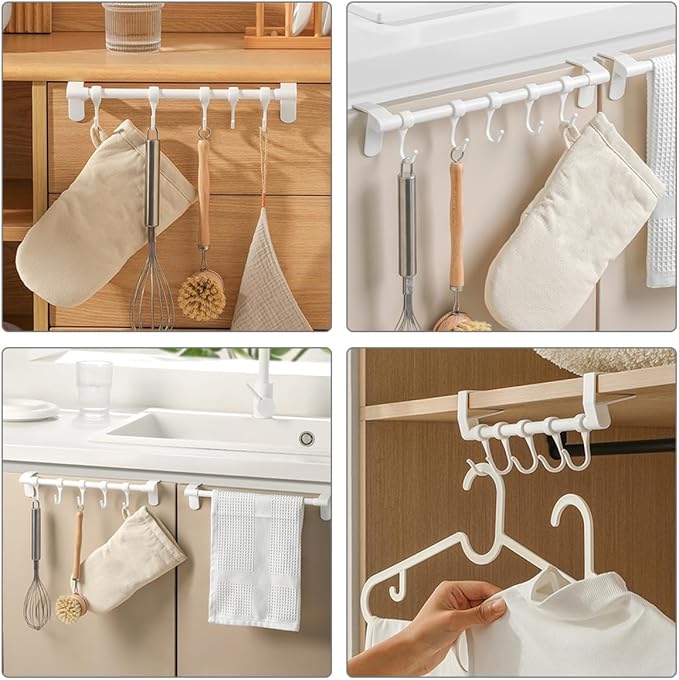 Zerodeko Cabinet Kitchen Utensil Hooks 5pcs Heavy Duty White Storage Rack Hanging Multi-Function Holder for Cabinet and Towel Organization