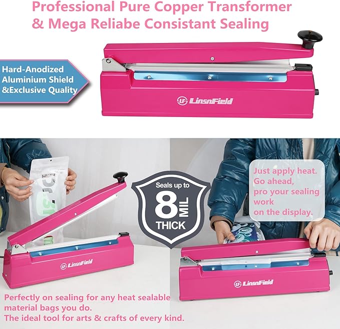 Sealer Pro, Patented 12-inch Impulse Heat Sealer, 7-mm Sealing Width Super Heavy Duty Bag Sealing Machine with Extra 2 Replacements, 1Fuse Included, Dragon Fruit