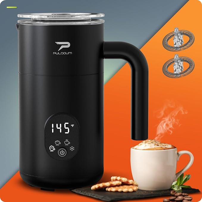 Milk Frother and Steamer 4 in 1 Automatic Coffee Steamer Frother, 11.8OZ / 350ML Warm and Cold Foam Frother for Coffee,Latte, Cappuccino, Macchiato, Hot Chocolate (Black)