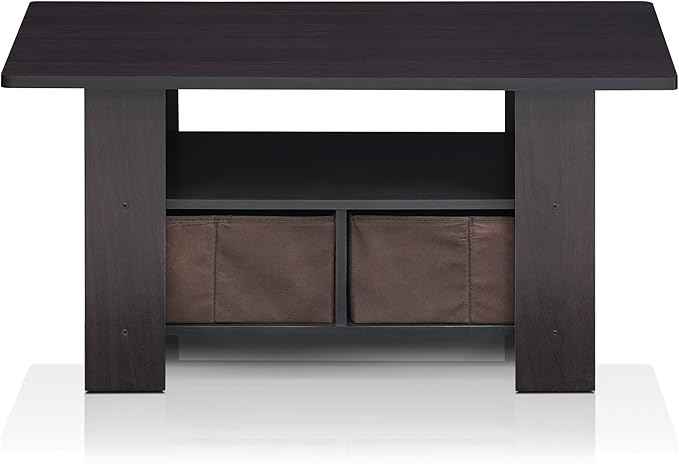 Furinno Andrey Coffee Table with Bin Drawer, Dark Walnut