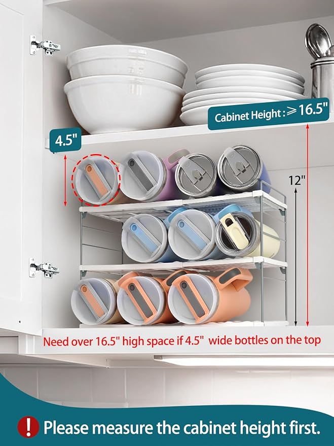 Upgraded Large Expandable Water Bottle Organizer Designed for 40 oz Stanley, Owala & Yeti Tumblers, Adjustable Storage Rack for Travel Mug Cabinet, Pantry, and Kitchen Organizer, Fits 20/30 oz Bottles