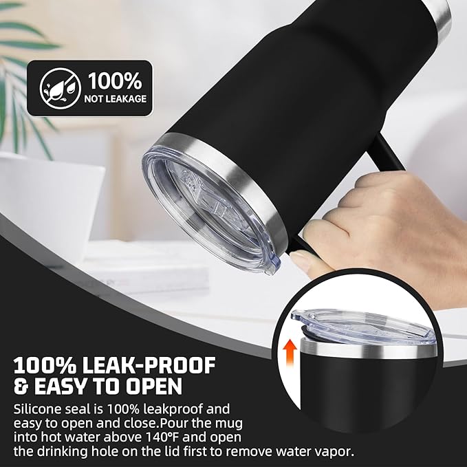 20 oz Tumbler with Handle Stainless Steel Insulated Coffee Tumbler with Lid and Straw Double Wall Vacuum Insulated Coffee Mug Leak Proof Travel Mug Tumbler for Hot and Cold Drink (Black,6pack)