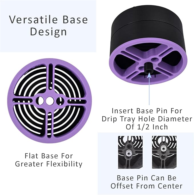 Elevate Anti-Splash Cup Riser Accessory for most Keurig K-cup, Cuisinart Single Serve, and other Coffee Makers, Adjustable for Cup Size and Drip Tray Type (Black with Lilac Base)