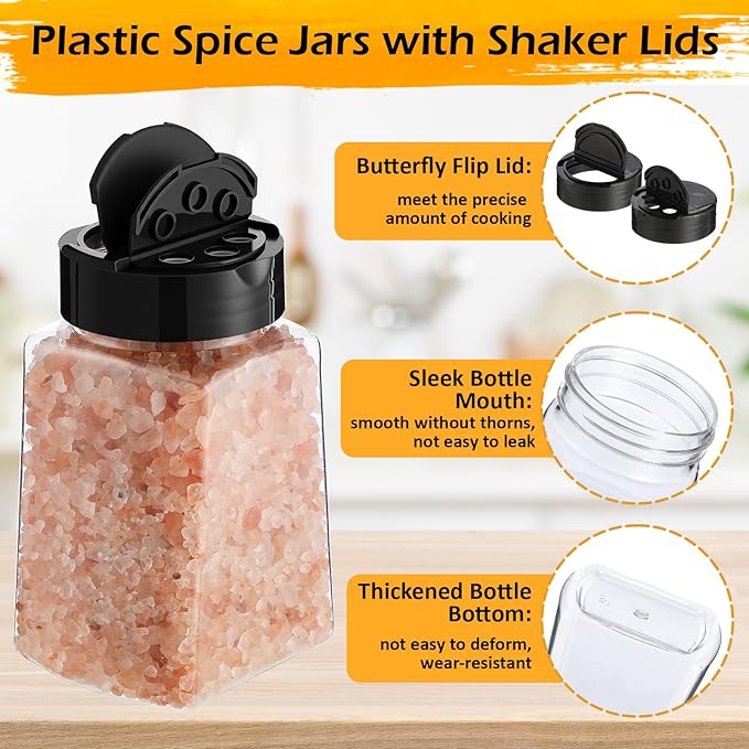 Mimorou 30 Pack Plastic Spice Jars with Shaker Lids Clear Seasoning Containers Spice Bottles for Kitchen Storing Spice Herbs Seasoning Powders(Cuboid,9.3 oz)