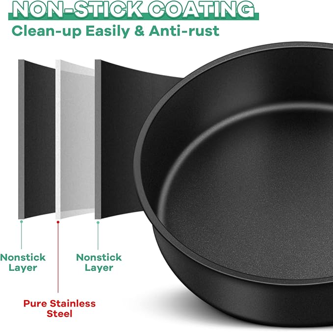 TeamFar 8 Inch Round Cake Pans, Round Baking Layer Cake Pan Set of 3, with Non-Stick Coating Stainless Steel Core for Birthday, Party, Wedding, Healthy & Heatproof, Release Easily & Easy Clean
