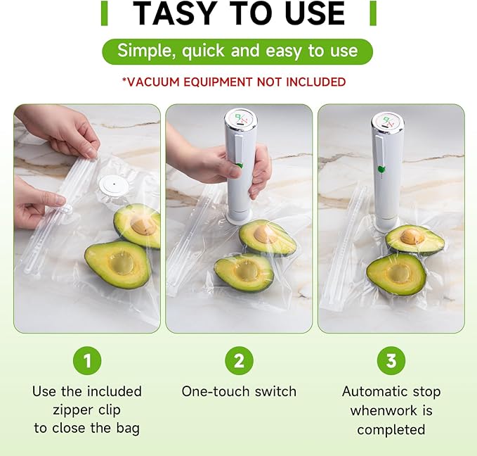 Vixino Vacuum Sealer Bags, 40 Reusable Vacuum Sealer Bags for Food Storage, BPA-Free, Meal Prep and Sous Vide Cooking,Works for Handheld Sealer and Vac Sealer Machine with External Vacuum Systems