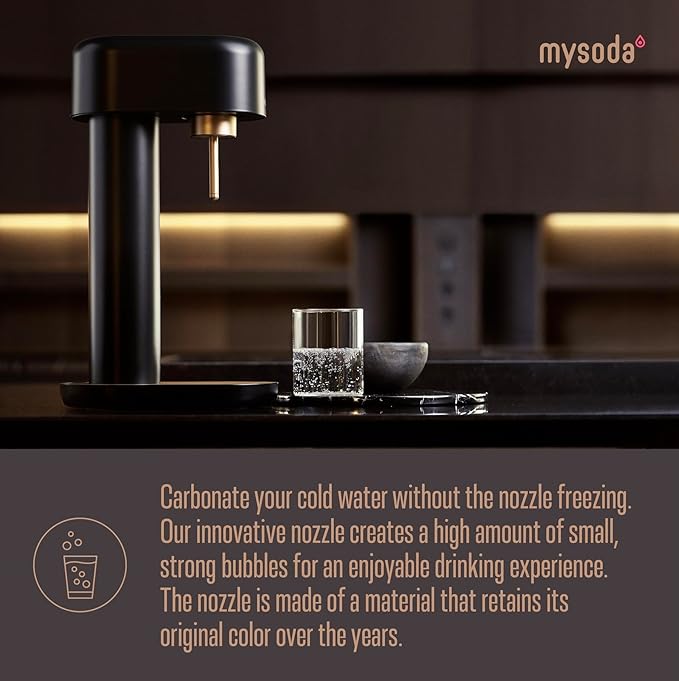 Mysoda Ruby 2 Sparkling Water Maker - Silent and Long-Lasting Aluminium Soda Maker with 1L Water Bottle - Without CO2 Cylinder - Black Copper