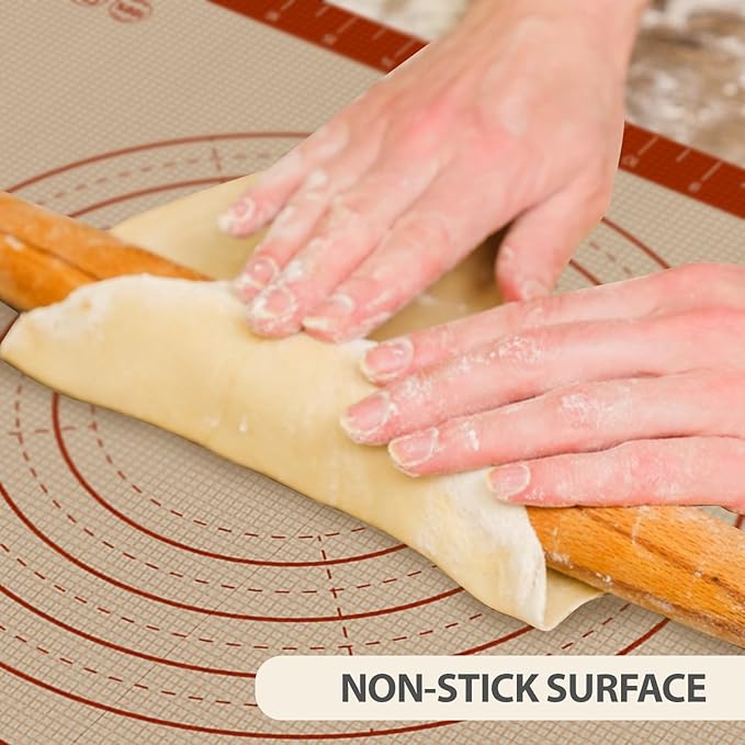 Pastry Mat, 0.7mm Extra Thick 32 x 24 Inches Large Non Stick Silicone Baking Pad, Pie Crust Rolling Supplies for Making Christmas Cookies Bread, Easy to Clean