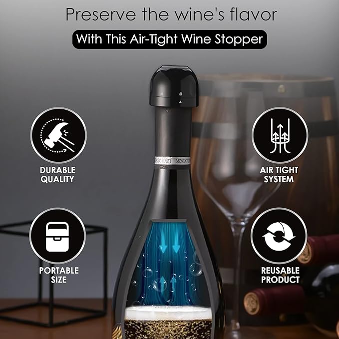 GOCHA | Vacuum Wine & Champagne Preserver Set | Built-in Vacuum Seal Technology | 1.5 inch Silicone Twist Top | Reusable, Leak Proof Cork | (Pack of 4, 2 Wine + 2 Champagne)