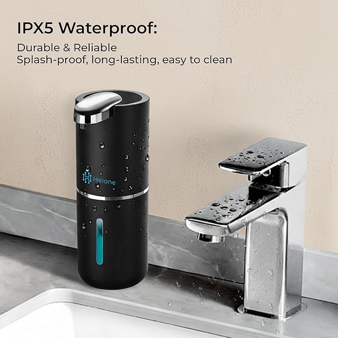 Automatic Touchless Foam Soap Dispenser (Black, 12.8oz) | USB-C Rechargeable, Infrared Sensor, IPX5 Waterproof for Bathroom, Sinks, Kitchen | Wall Mount or Countertop for Hand Soap