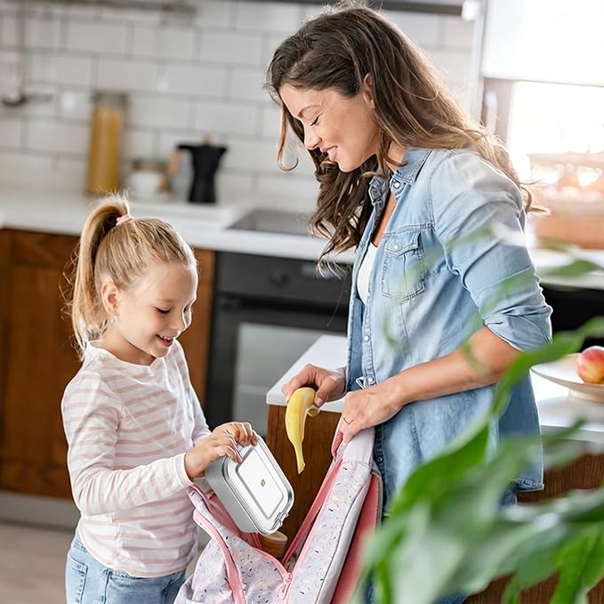 GOLDEN KEY Stainless Steel Bento Box for Kids - 27oz/0.8L, BPA Free Leakproof Lunch Box with 3 Compartments, for School & Eating Out, Freezer & Dishwasher Safe(Green)