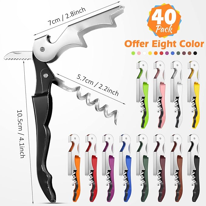 Honoson 40 Pieces Wine Opener Bulk Corkscrew Bottle Wine Key Opener Waiter Metal Heavy Beer Corkscrew Serrated Foil Cutter Key for Servers Home Restaurants Bars Waiter Bartenders (Bright Colors)