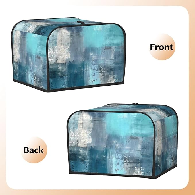 Toaster Cover 4 Slice Teal Turquoise Art Texture Waterproof Appliance Cover with Hang Loop Bread Baker Toaster Cover for Kitchen