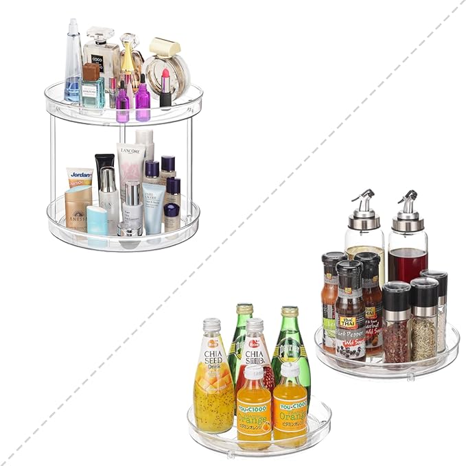 URALFA 2 Pack 9 Inch Lazy Susan Spice Rack Organizer & 2 Tier 9 Inch Lazy Susan Turntable for Cabinet