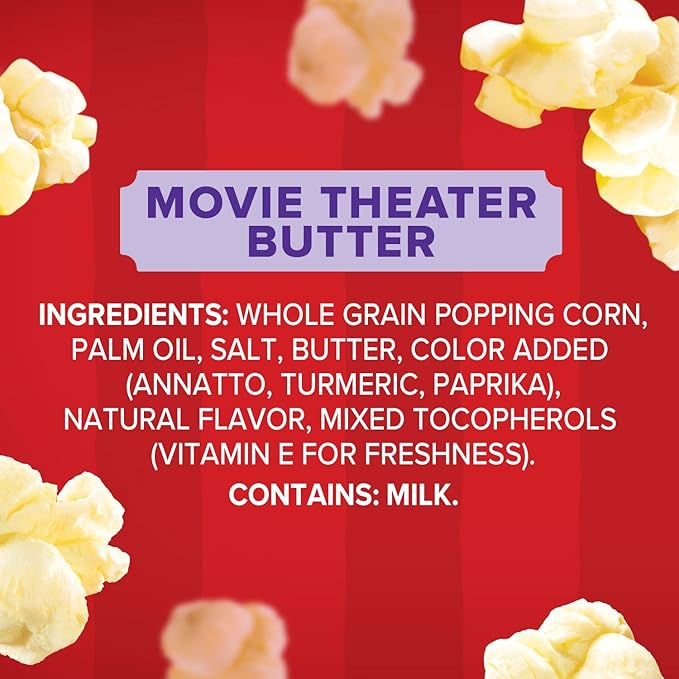 Orville Redenbacher’s Microwave Popcorn + Tub, Movie Theater Butter Flavor, 3g Fiber Per Serving, 3.9 oz. (12 Boxes)